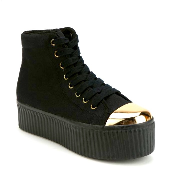 Jeffrey Campbell Hiya Gold Cap Platform High Tops - Picture 1 of 9